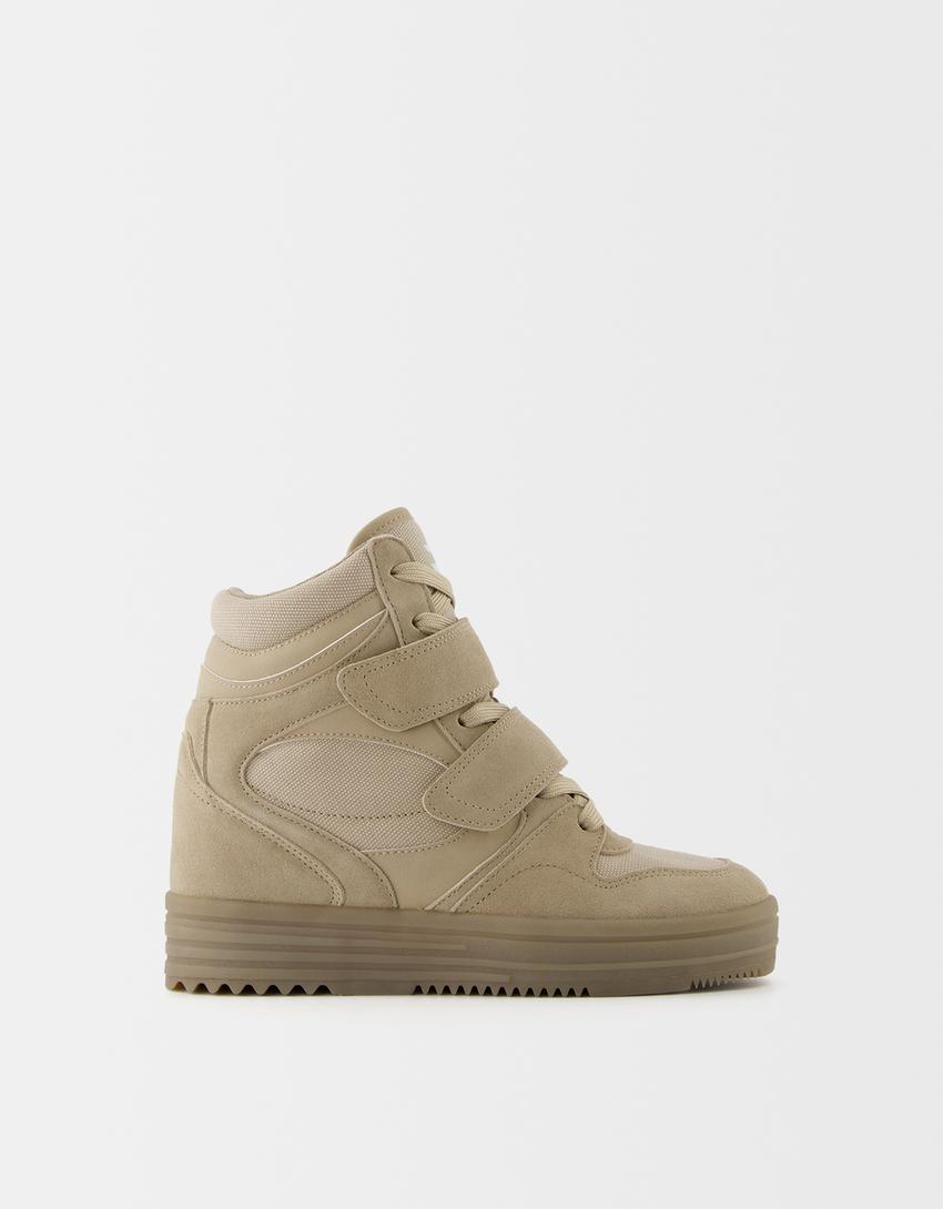 High-top trainers with inner wedge-TAUPE