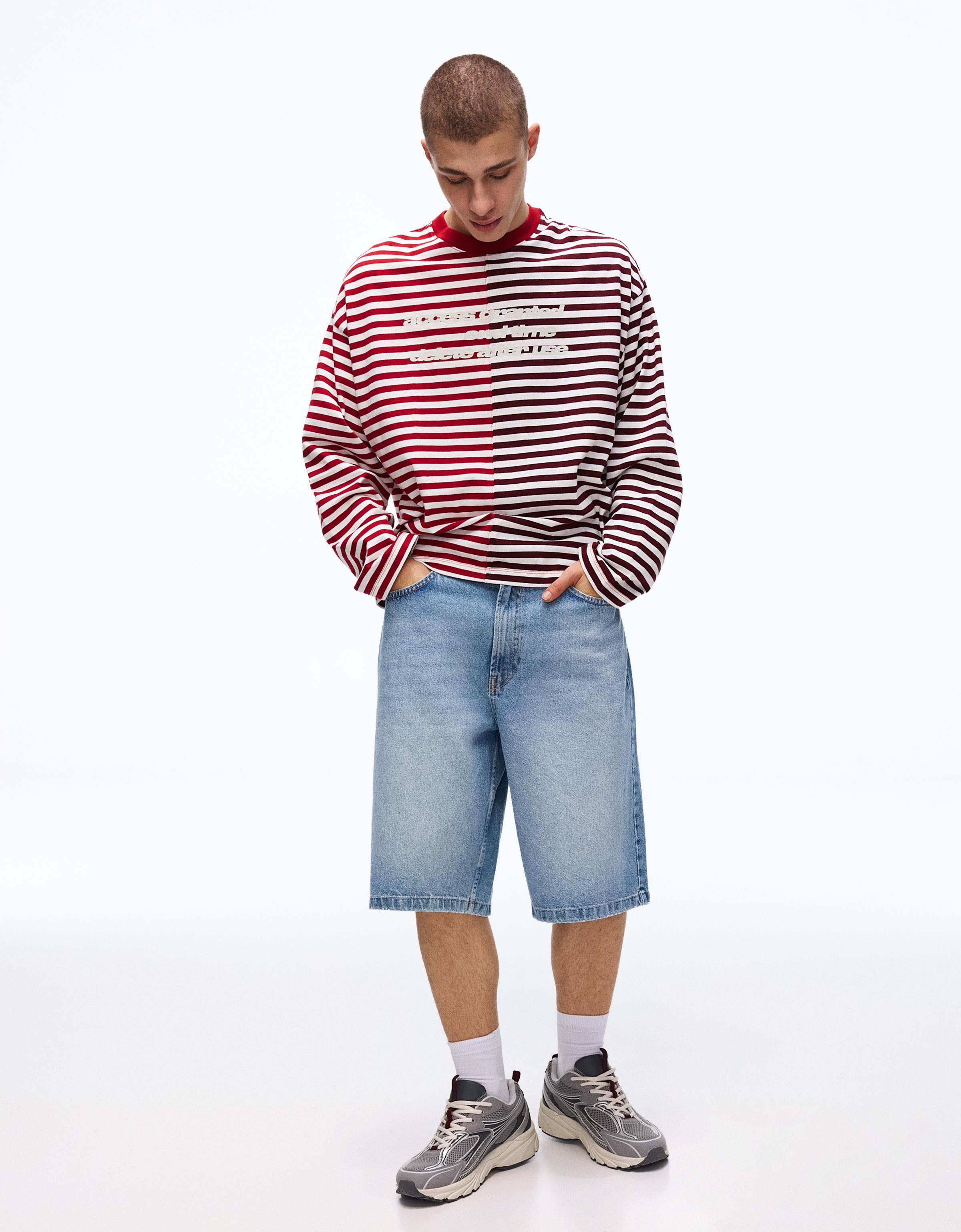 Baggy fit denim bermuda - Görsel 23