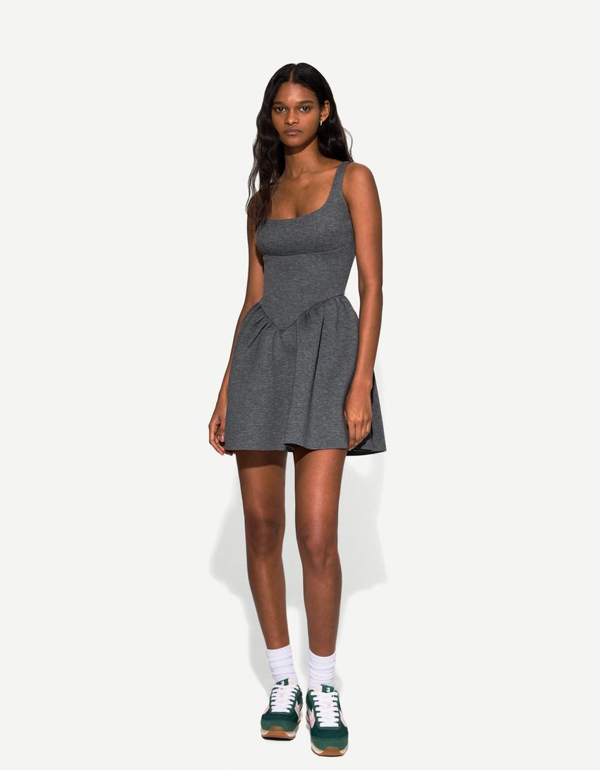 Vestido falda volumen efecto neopreno-Gris oscuro-1
