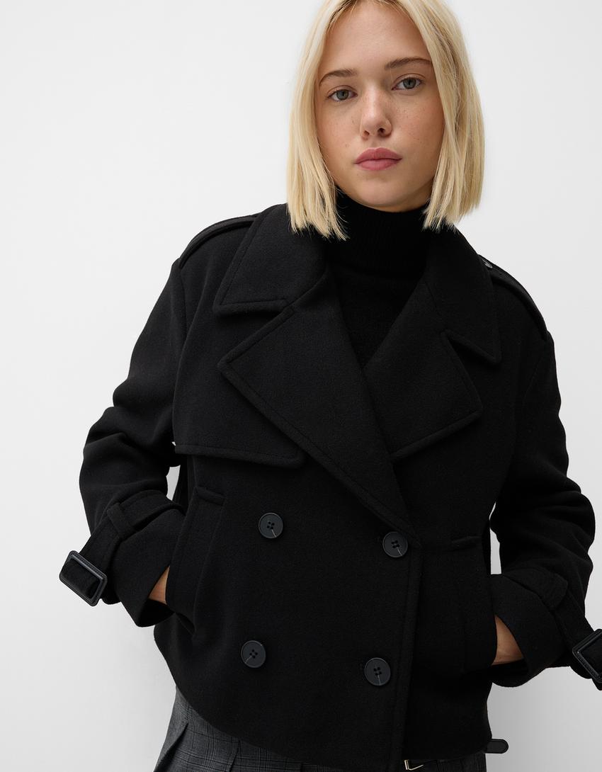 Korte zachte trenchcoat-Zwart