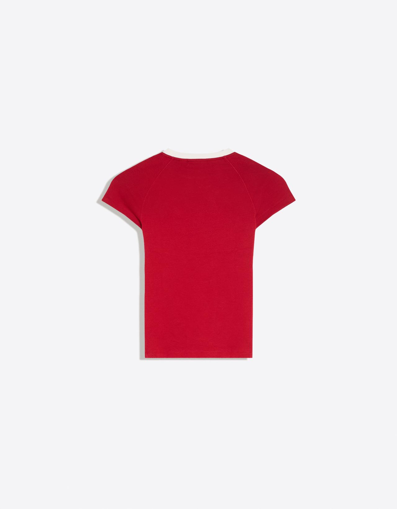 Short sleeve contrast print T-shirt — Red