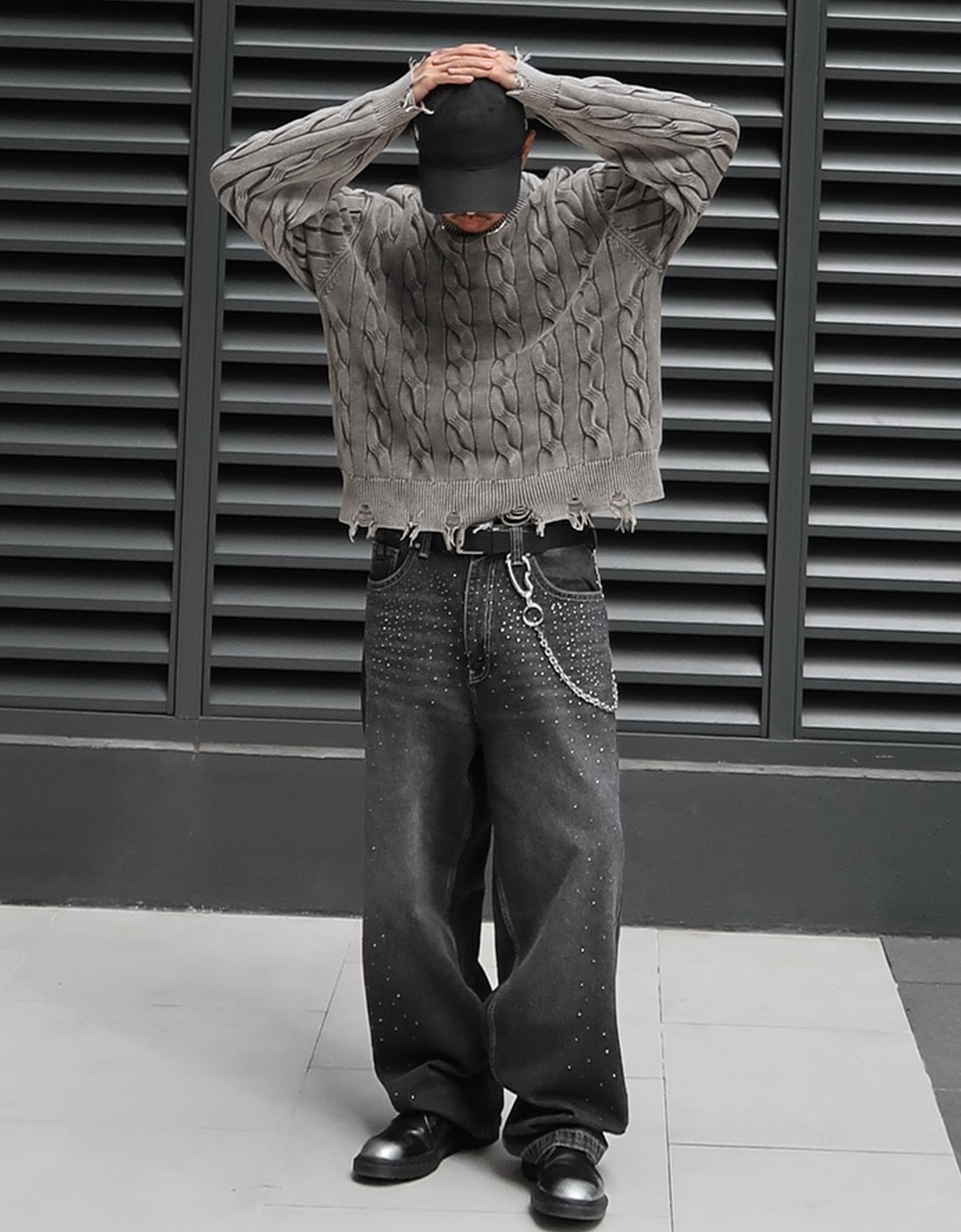 Bershka Superbaggy-Jeans Mit Strass Herren 44 Schwarz