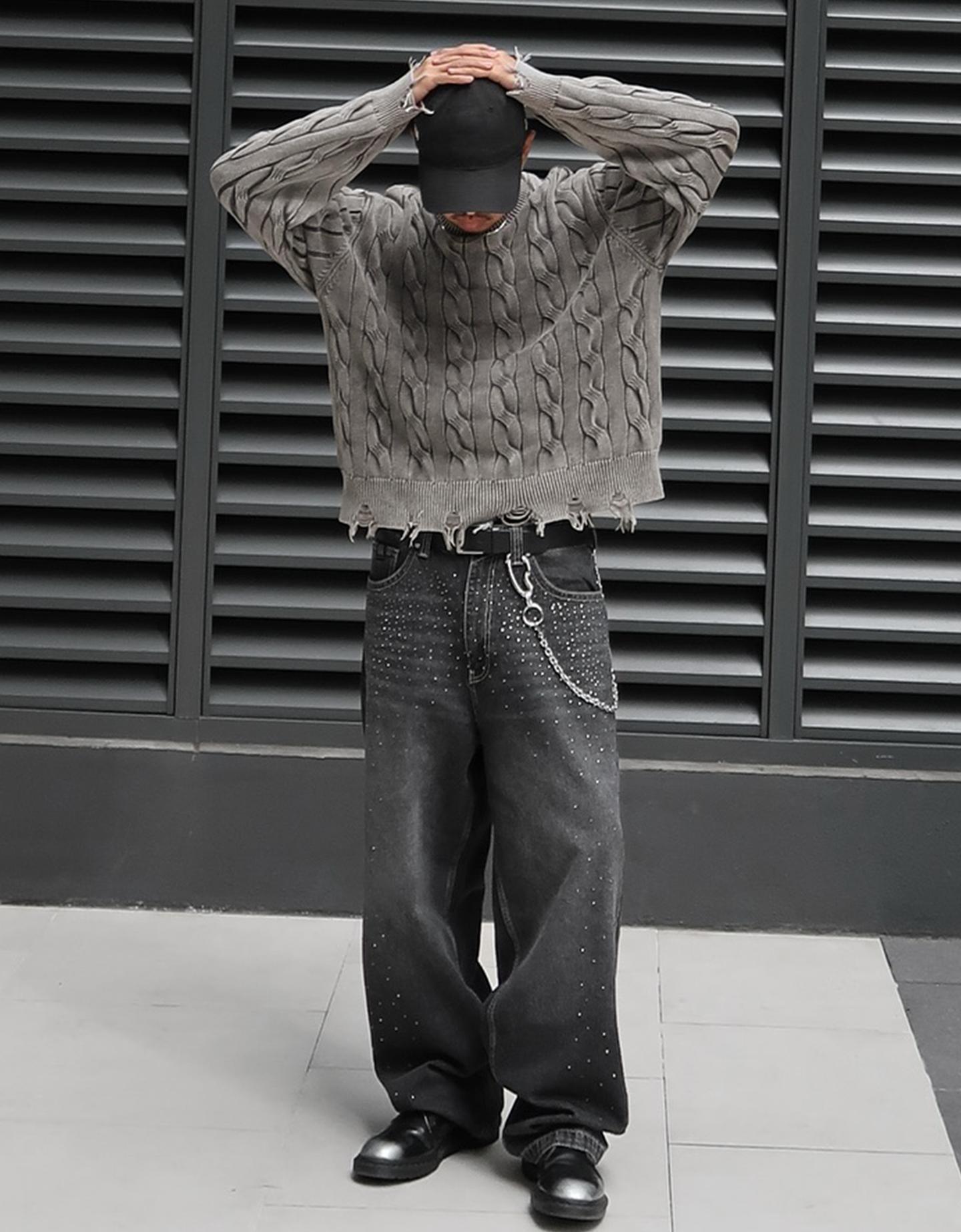 Bershka jeansy superbaggy ze strassem – filtr cyfrowy czarny