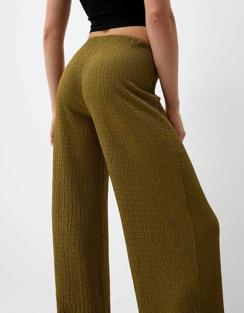 Calças wide leg waffle-Verde-5