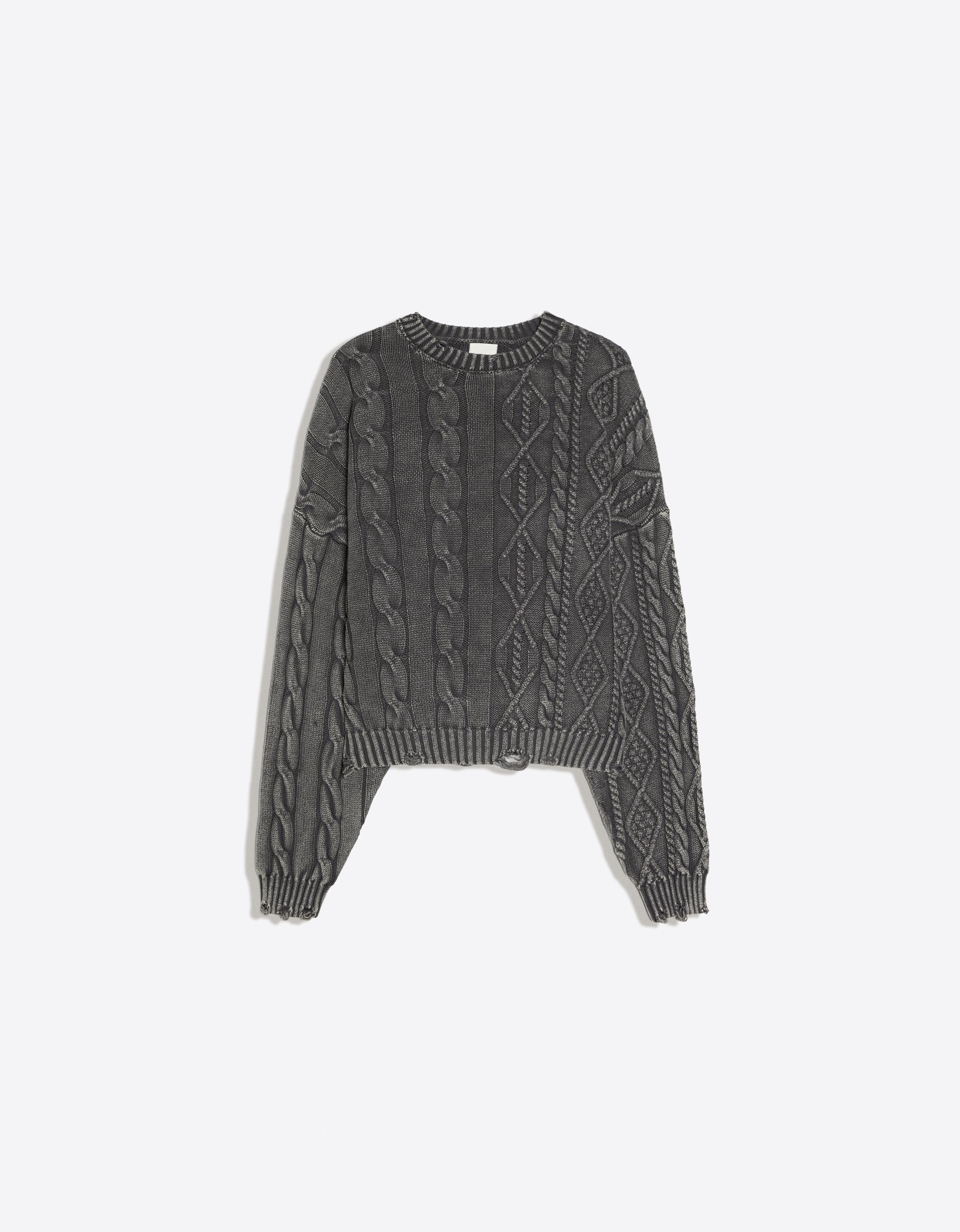 Washed-effect cable-knit jumper — Dark grey