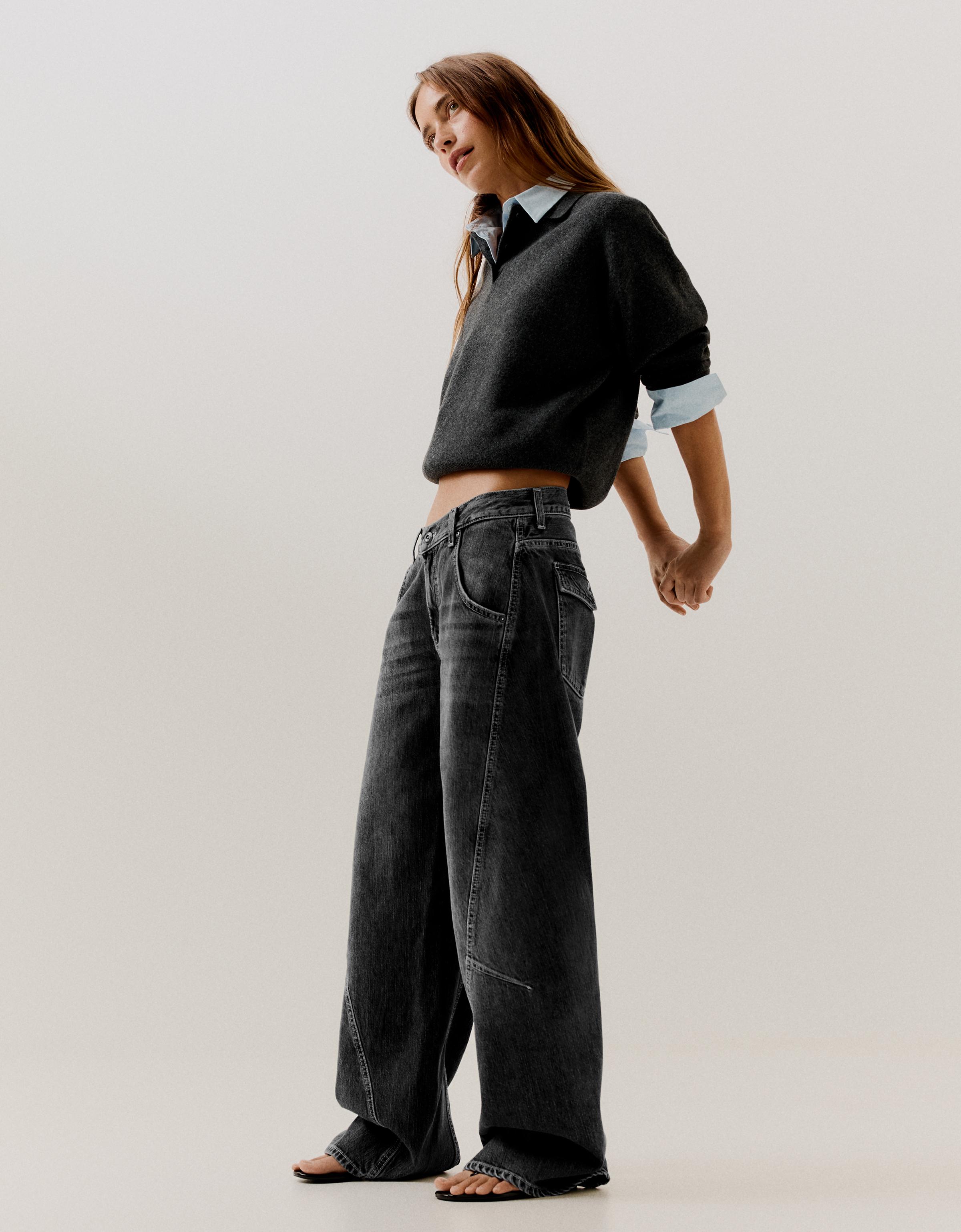 Low-rise barrel jeans — Dark grey