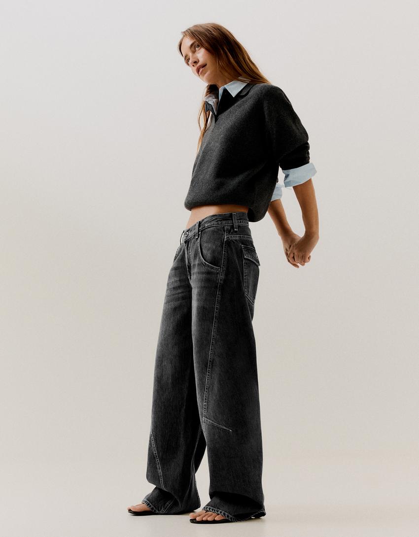 Jeans barrel vita bassa-Grigio scuro