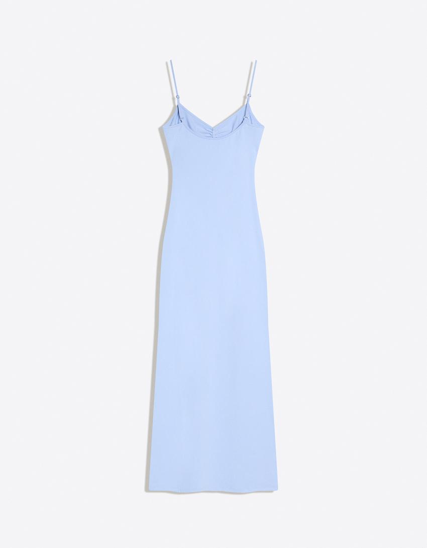 Strappy shirred midi dress - Women | Bershka Strappy shirred midi dress - Women | Bershka