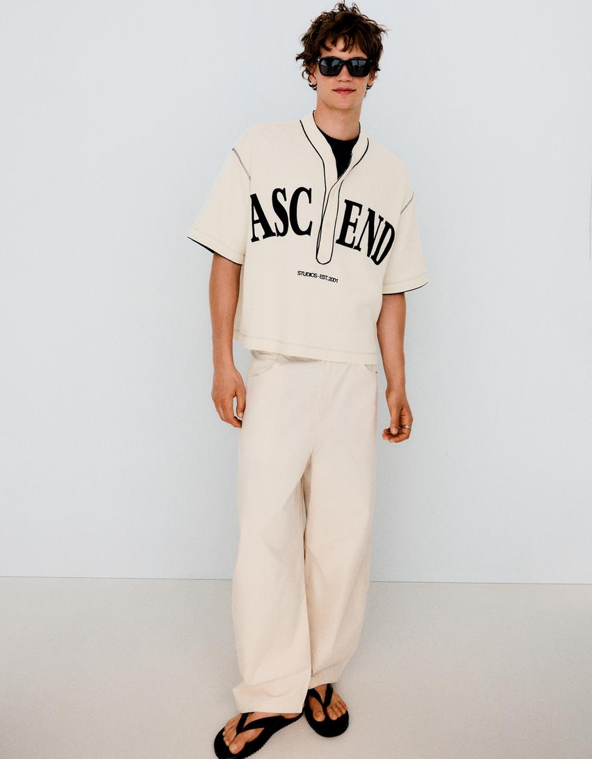 Printed baseball waffle-knit T-shirt-Off white