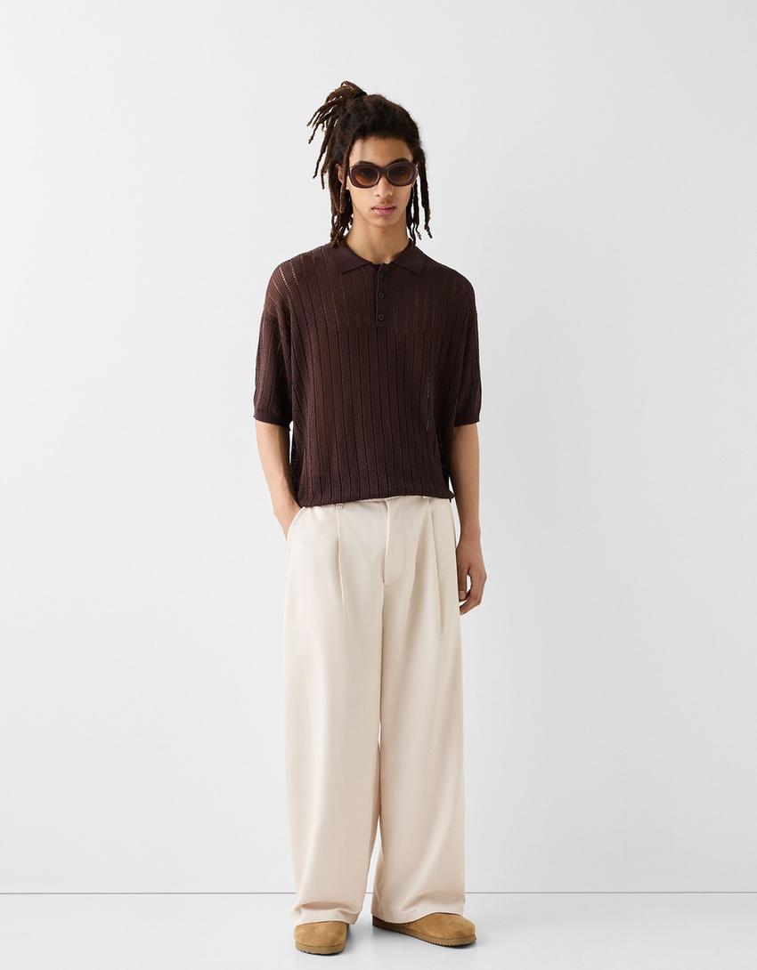 Pantalon wide pinces-Écru-4