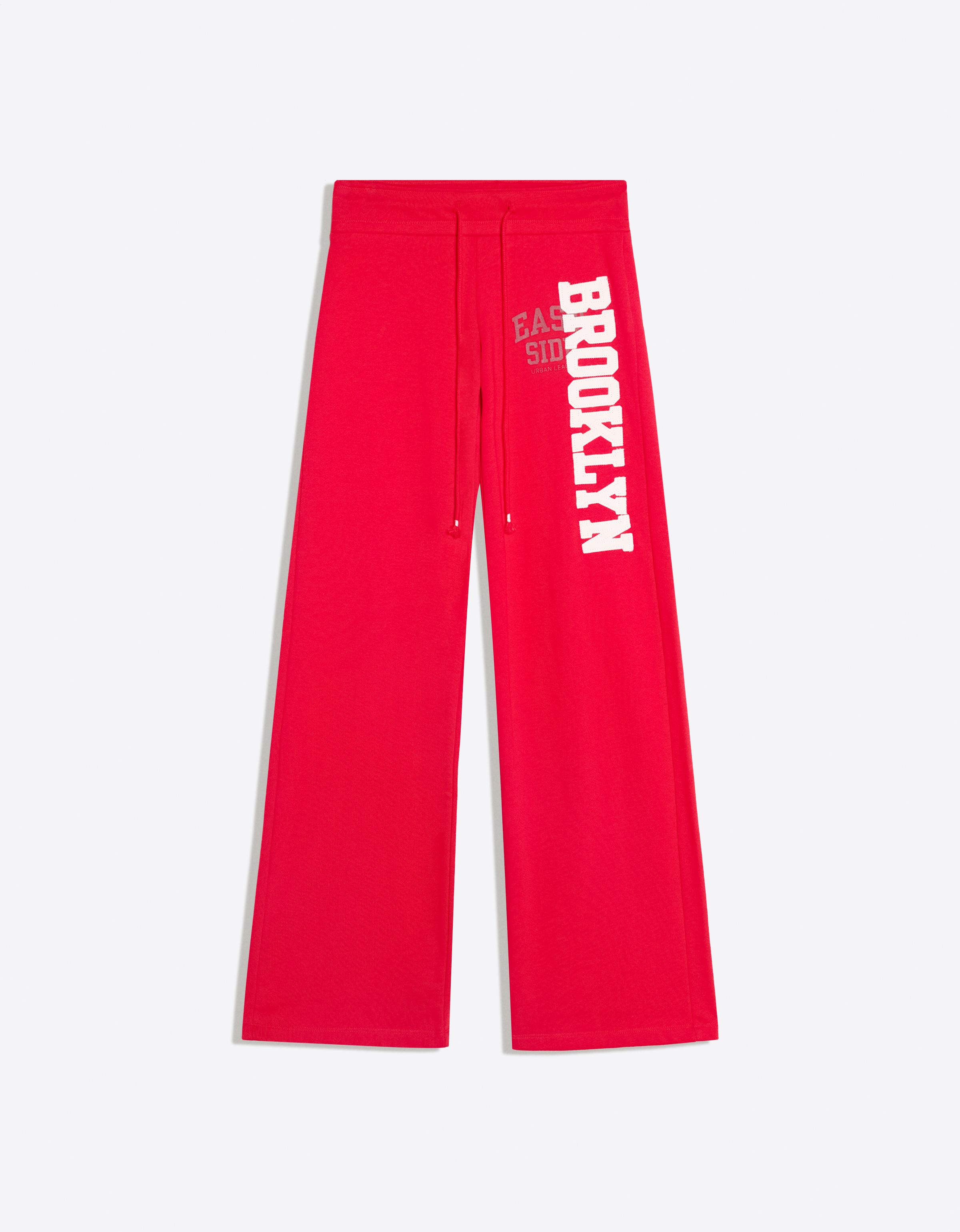 Bershka Pantalón Straight Felpa Print Mujer L Rojo