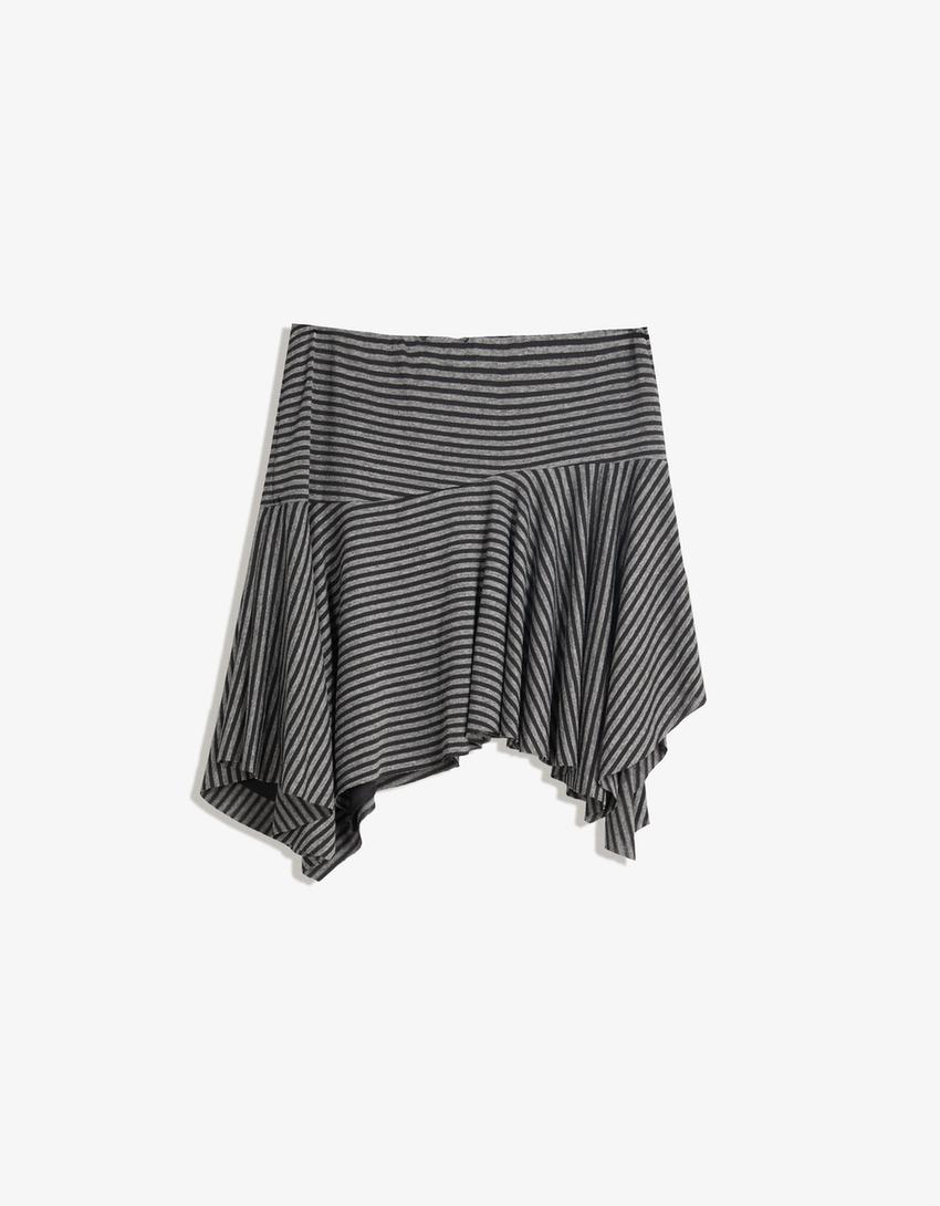 Minijupe asymétrique à rayures-Gris foncé-4