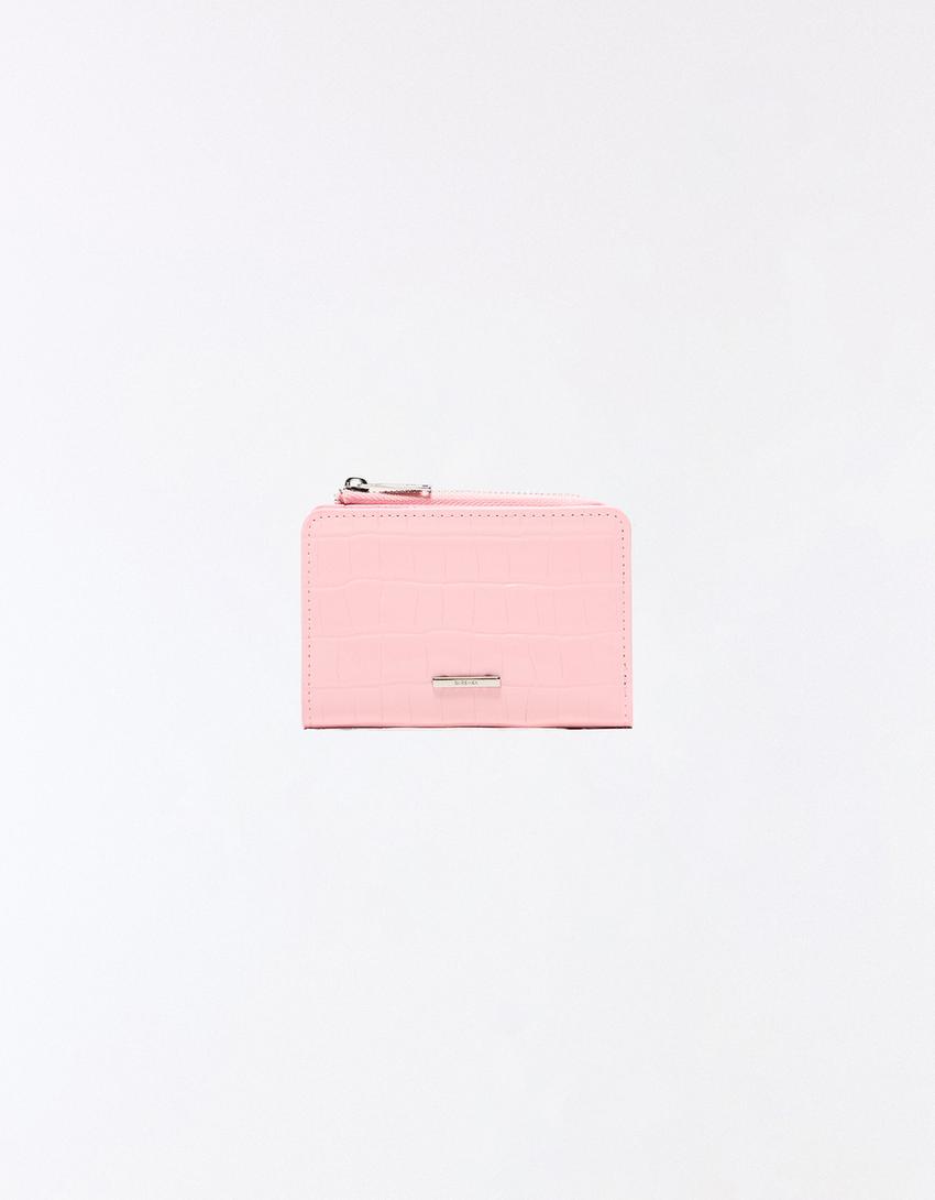 محفظة يدوية بلمسة جلد لامع ونقشة حيوانية-زهري