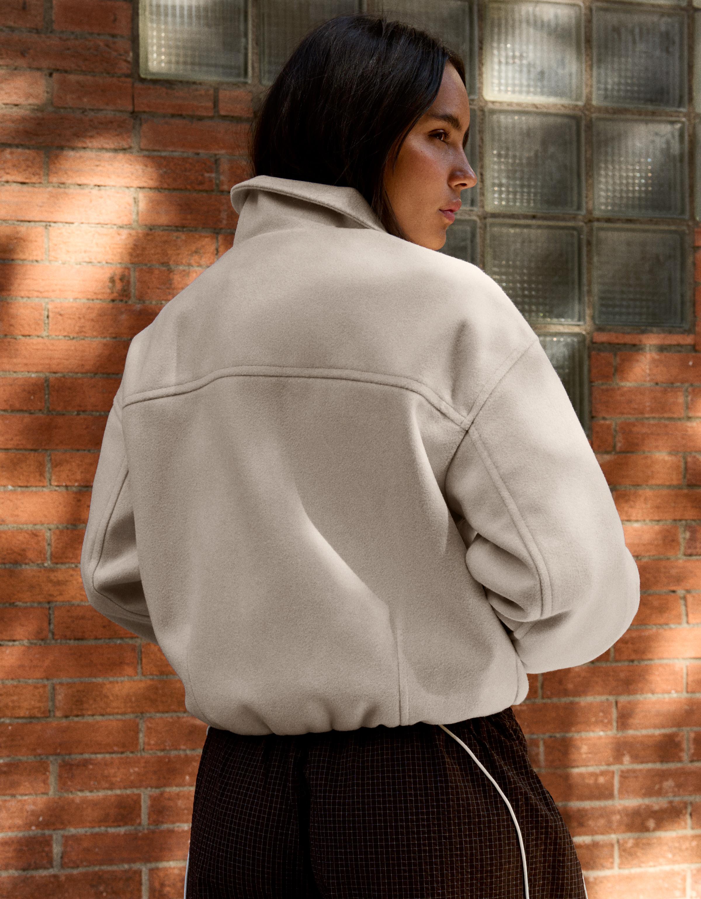 Felt-effect jacket with gathered hem — Cream