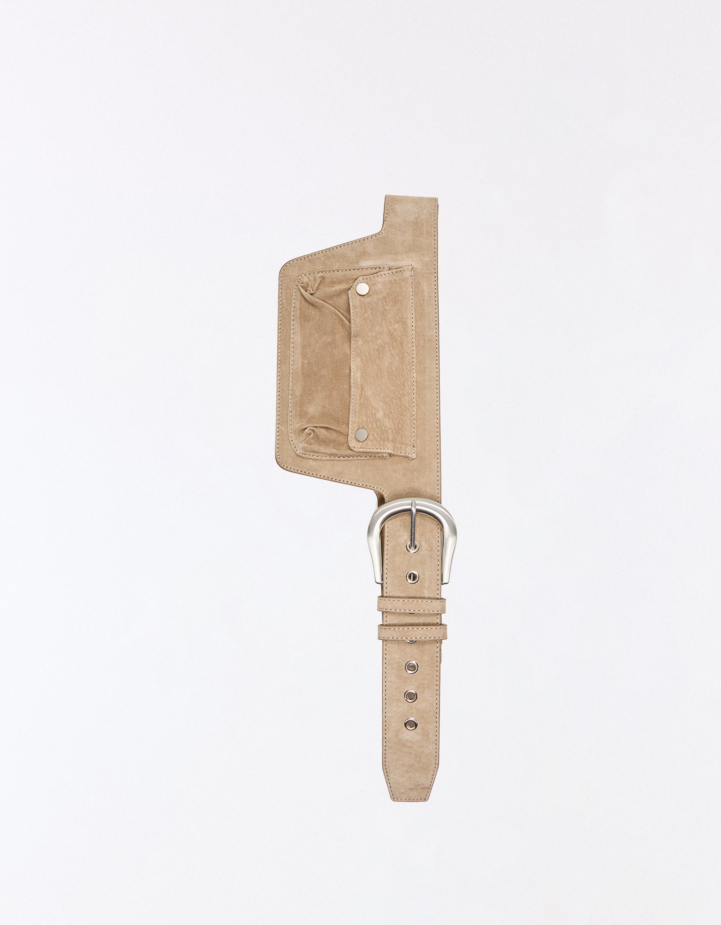 Leather belt with pocket — Sand