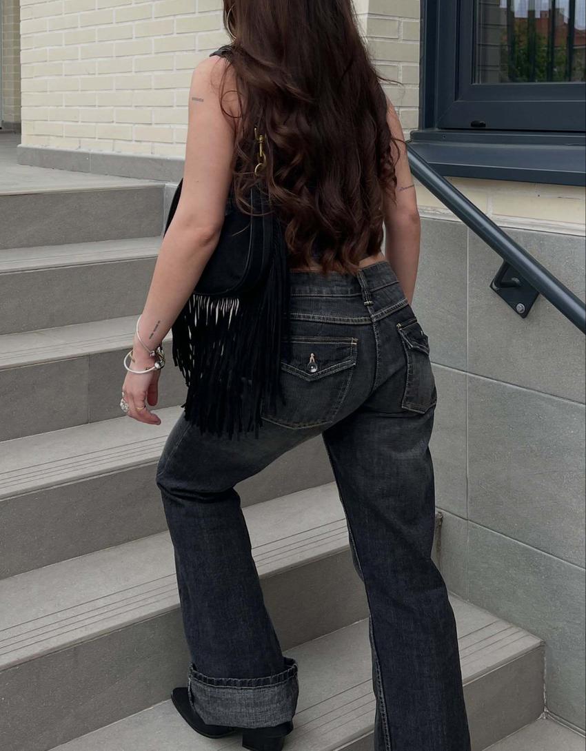 Baggy flared jeans-Silver
