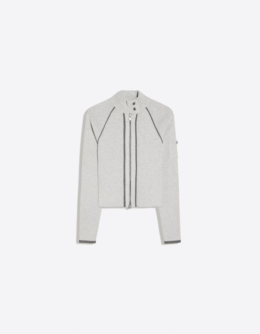 Zip-up jacket with contrast piping-Grey
