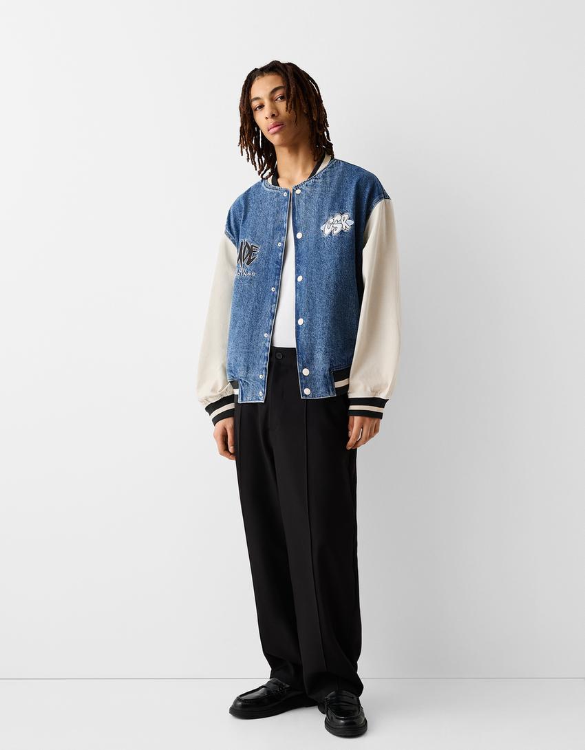Blouson cropped workwear-Bleu lavé-3