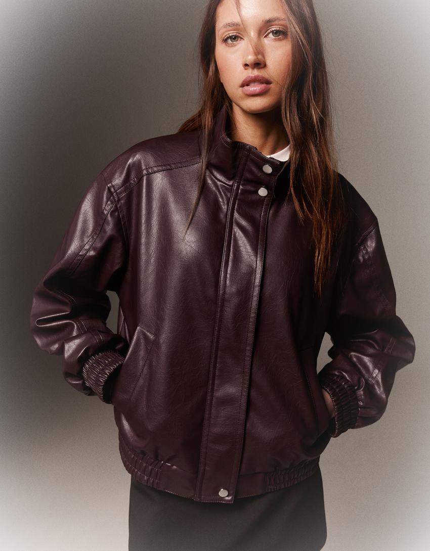 Kunstlederjacke-Bordeaux