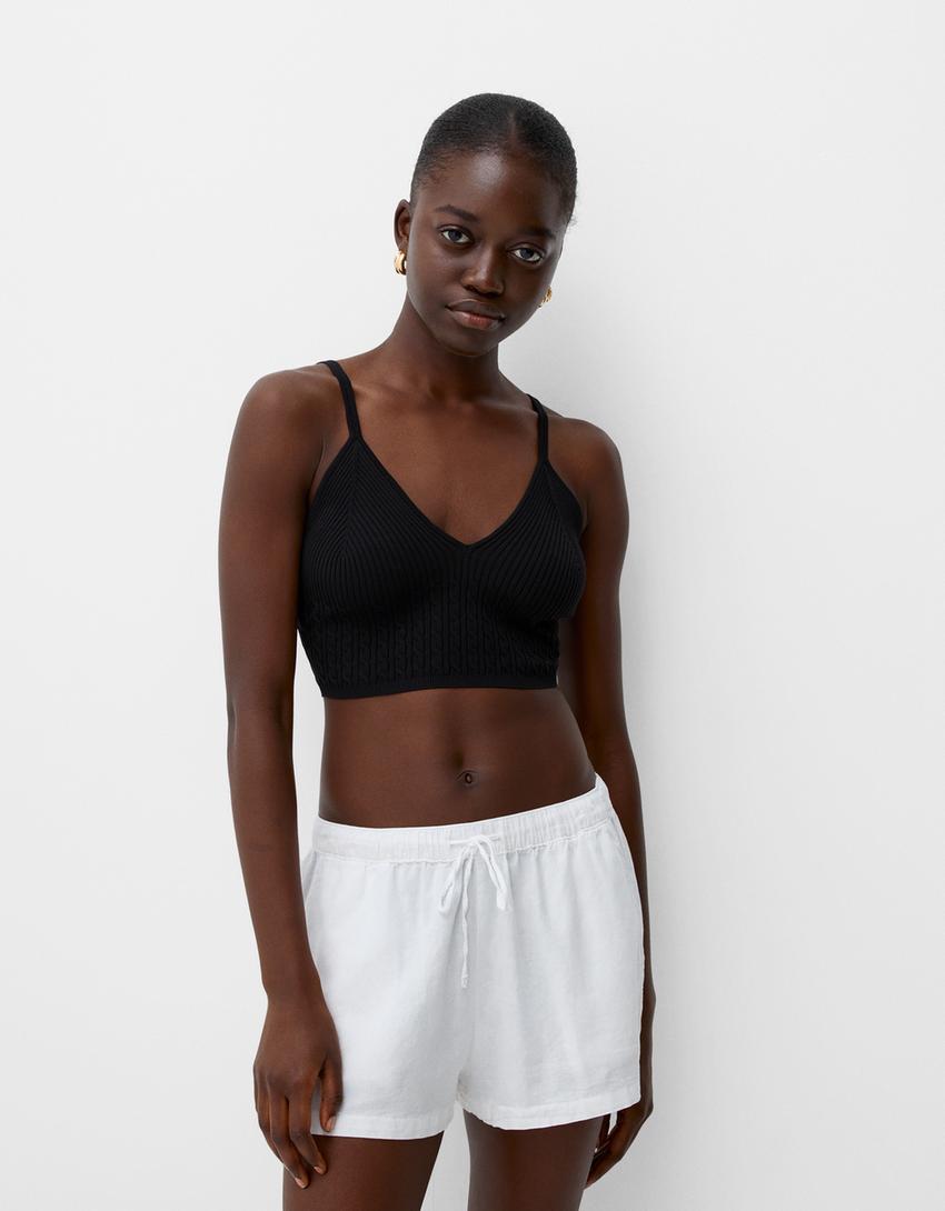 Top cuello pico trenzado-Negro-0
