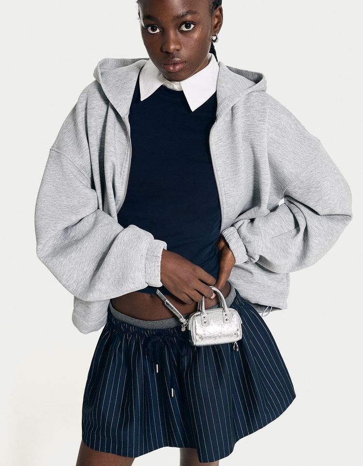 Oversize zip-up neoprene effect hoodie