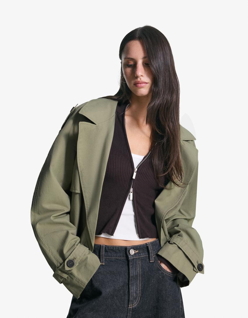 Korte trenchcoat-Kaki