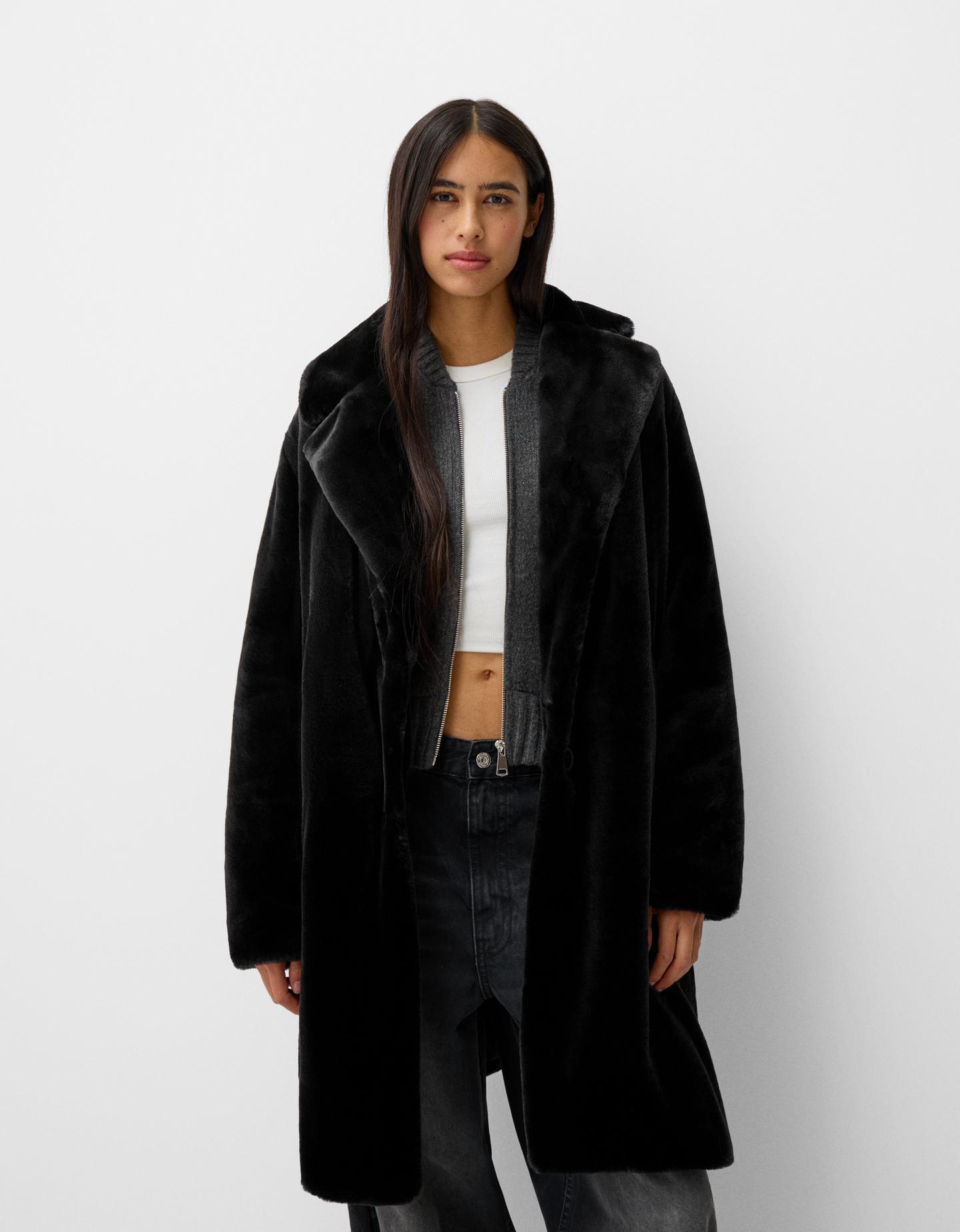 Bershka Mantel Aus Kunstfell Damen M Schwarz günstig online kaufen