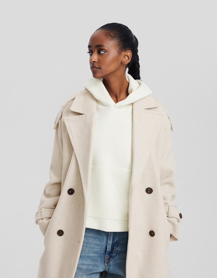 Manteau trench en laine-Beige-2