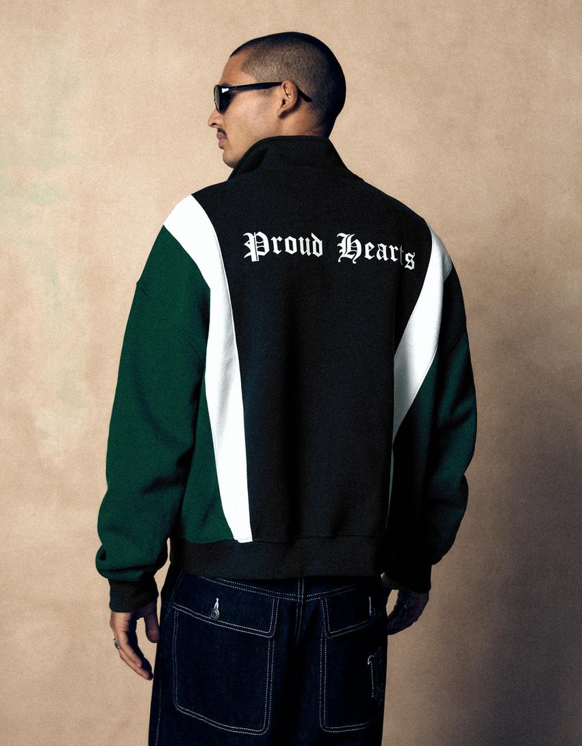 Sweatshirt mit Reißverschluss und Print-Marinenblau
