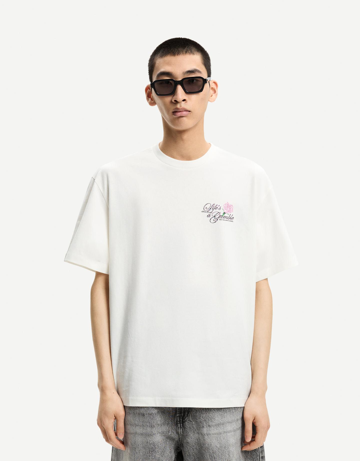 Bershka Maglietta A Maniche Corte Con Stampa Uomo Xs Bianco Roto