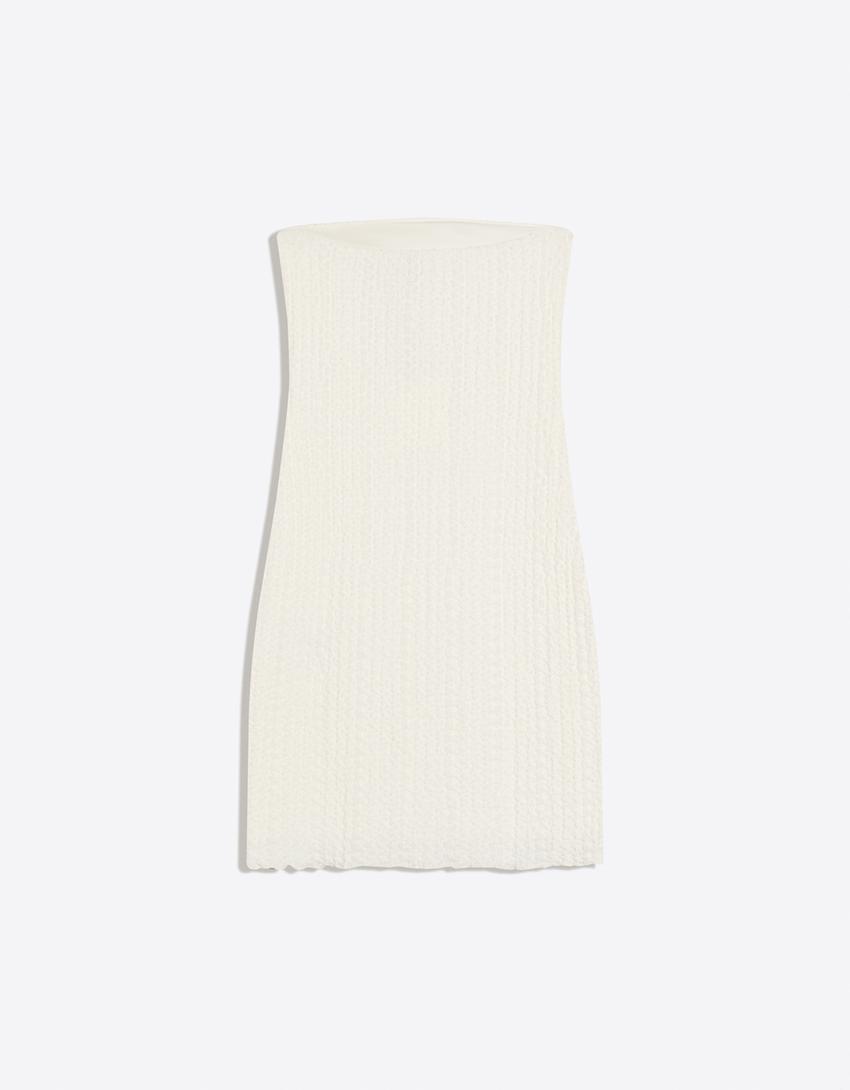 Rustic bandeau mini dress-Off white