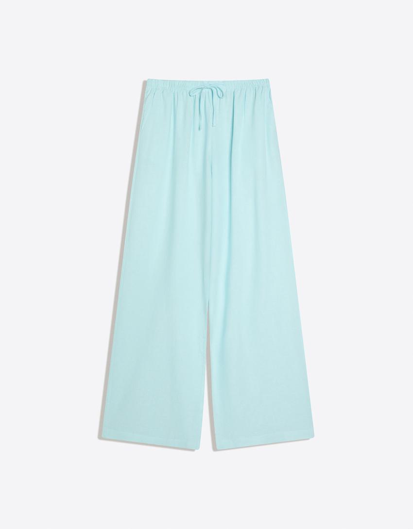 Pantalón cintura elástica-Turquesa