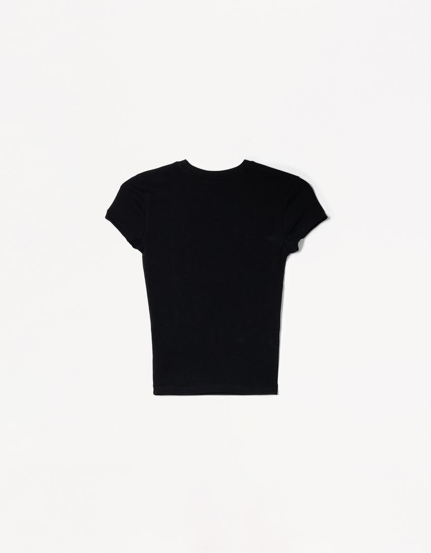 T-shirt à manches courtes et col rond-Noir