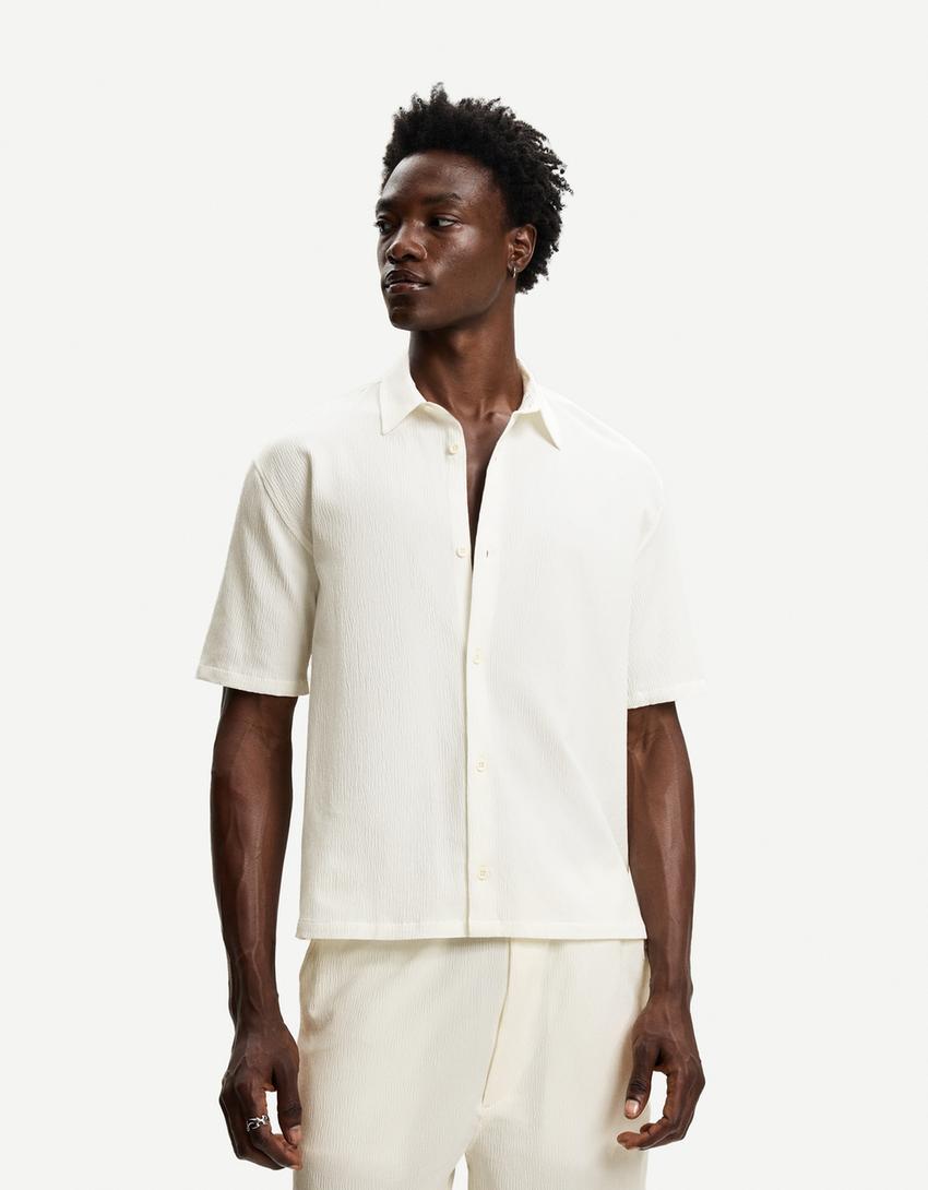 Pleated short sleeve shirt-Off white-0