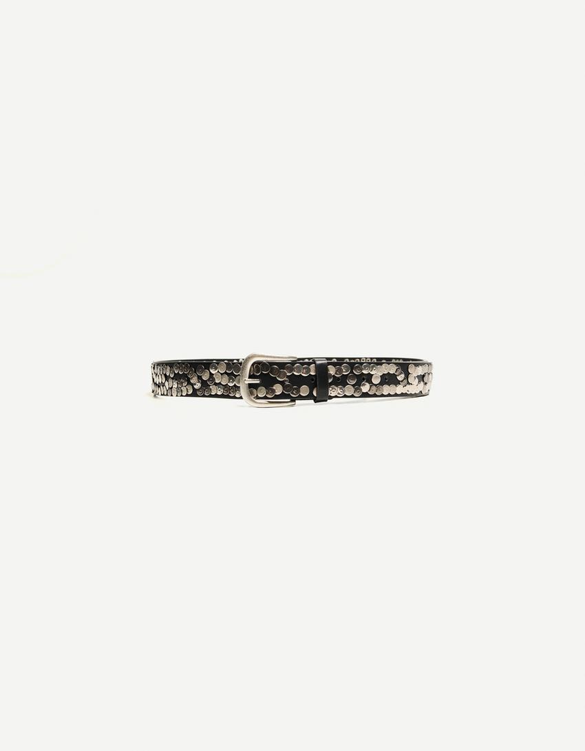 Wide studded belt-Black