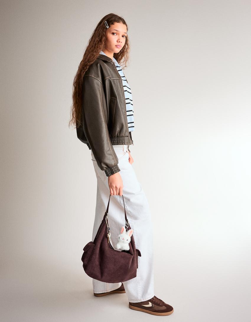 Blouson similicuir-Marron