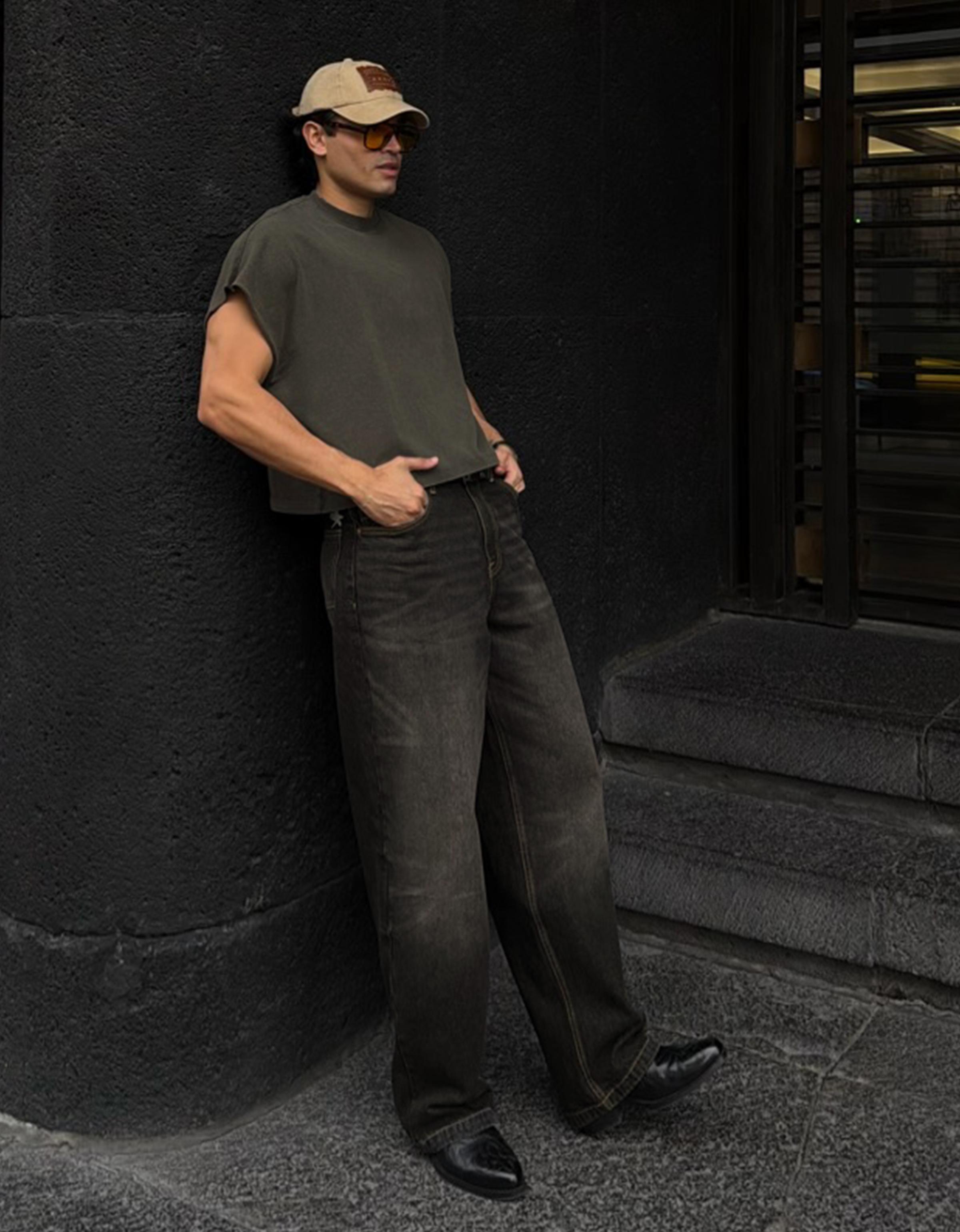 Oversize worker print T-shirt — Grey