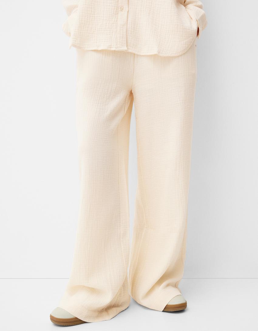 Double fabric chiffon trousers-Sand-1