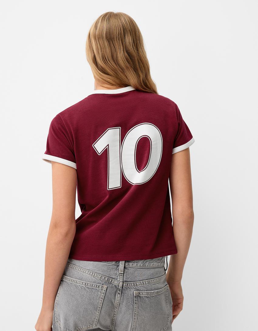 Contrast short sleeve sport print T-shirt-Red-2