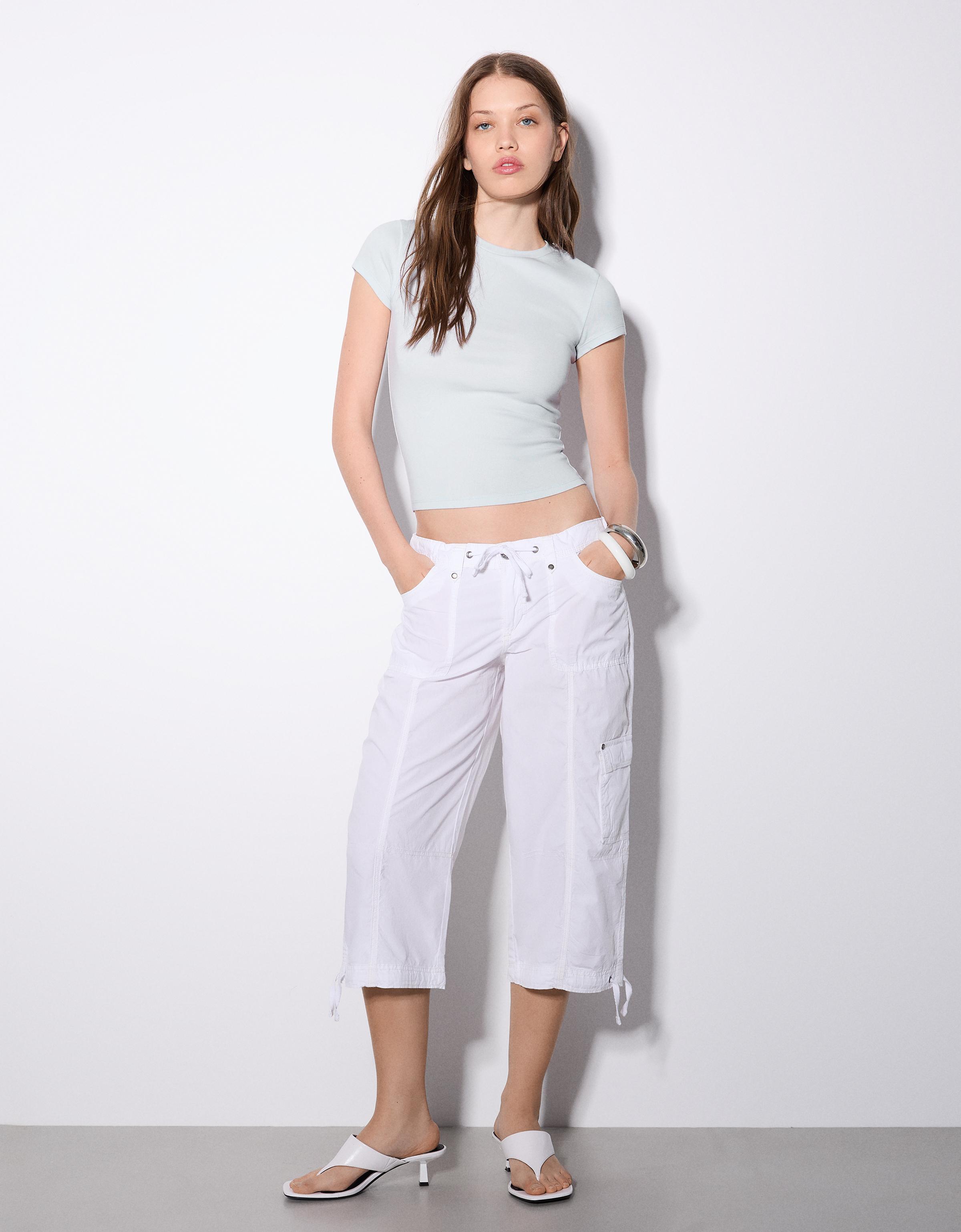 Bershka Camiseta Manga Corta Cuello Redondo Mujer Azul Claro