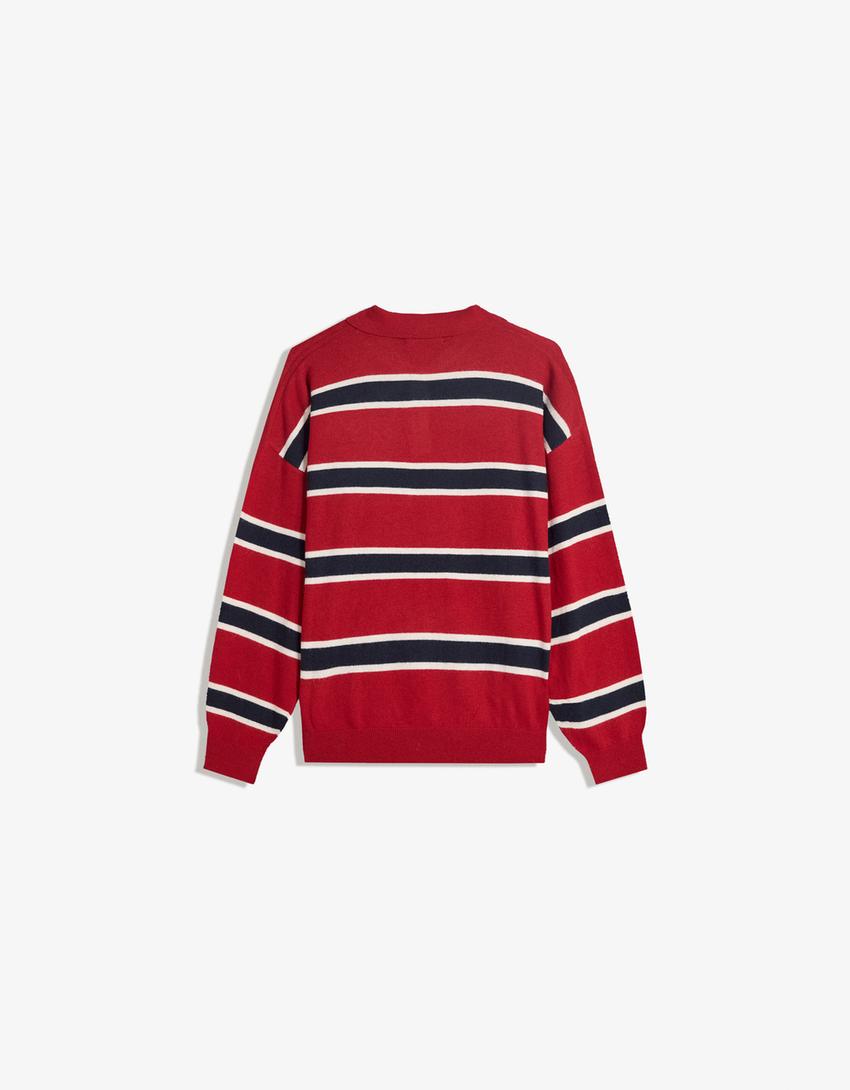 Polo collar sweater-Red