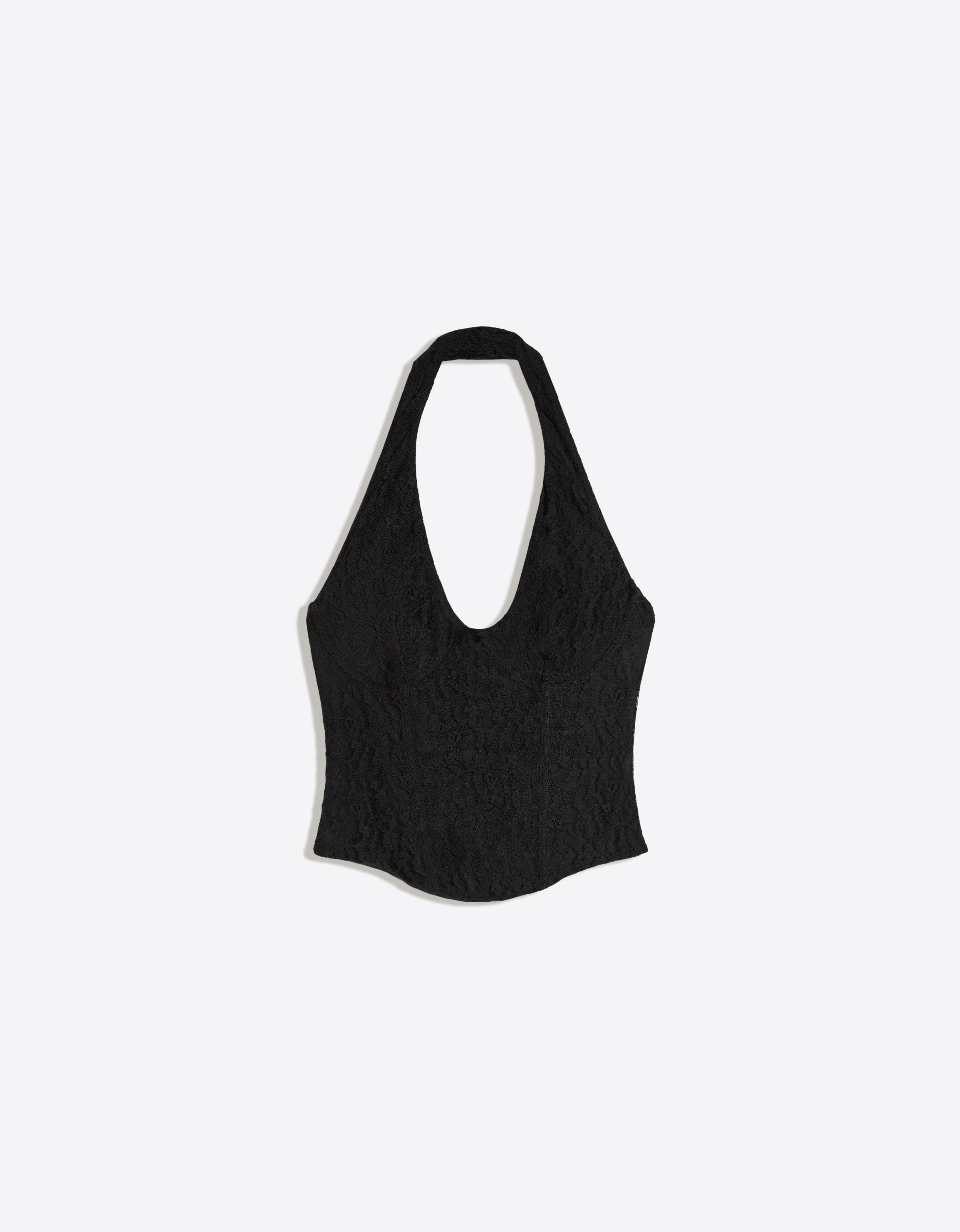 Lace corset halter top — Black