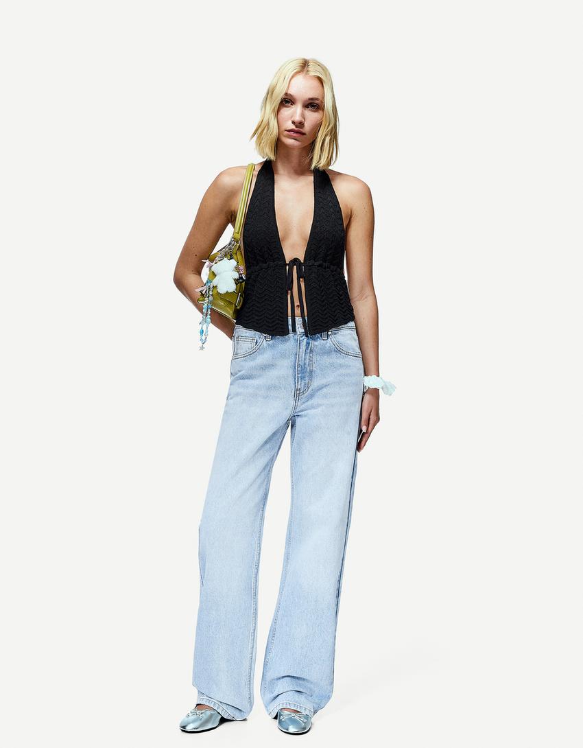 Blugi straight fit largi-Albastru deschis-2