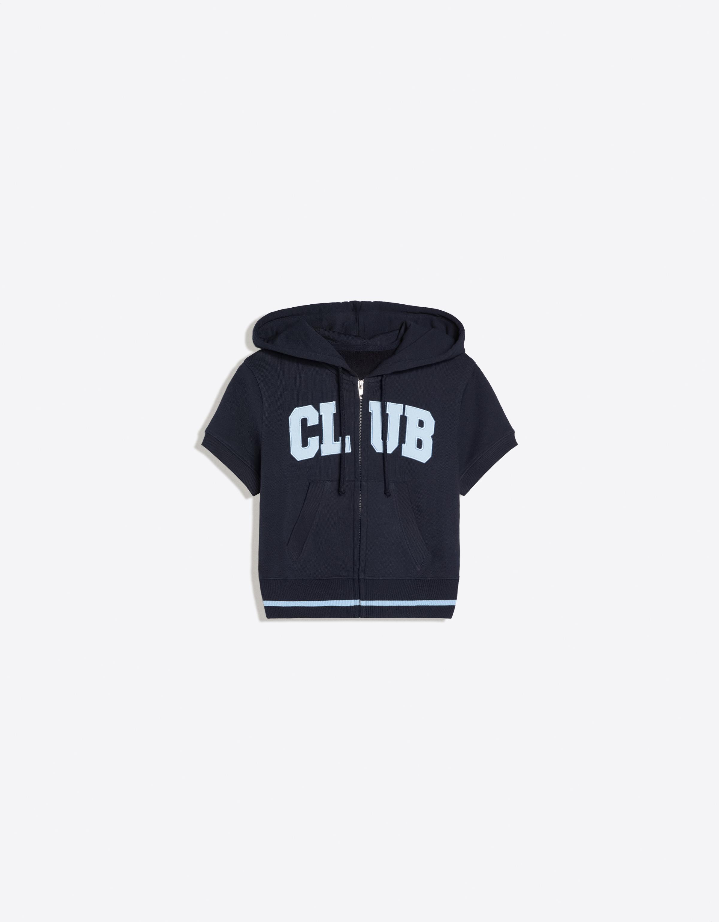 Short-sleeved hooded zip-up sweatshirt — Navy