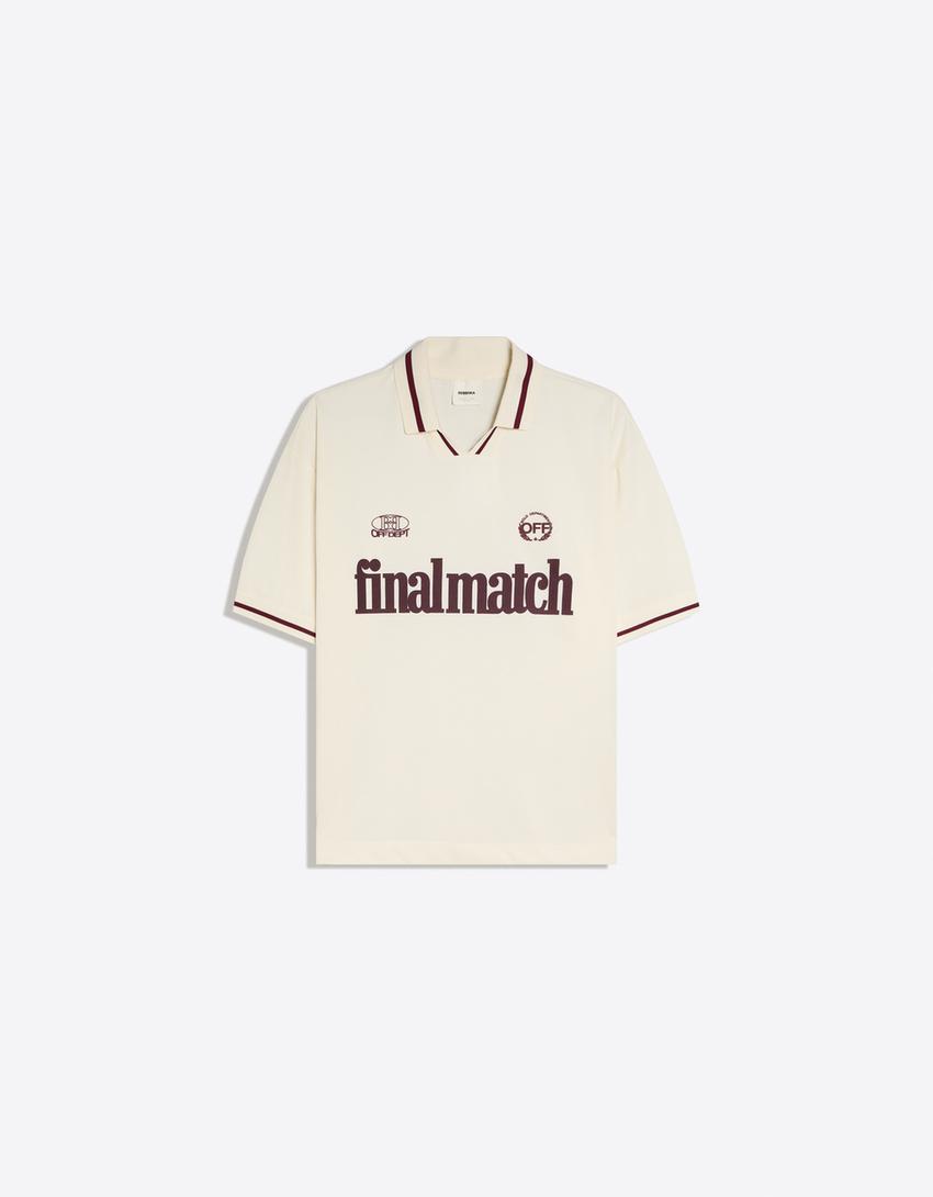 Mesh print polo shirt-Cream