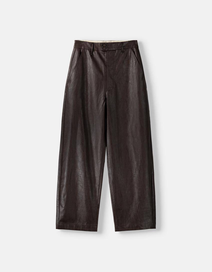 Pantalon similicuir-Marron-4