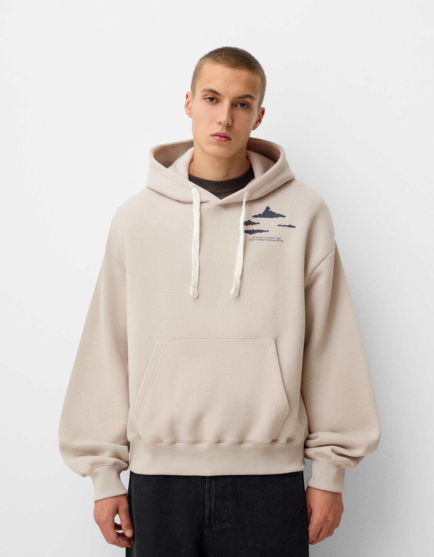 Bershka Sudadera Boxy Print Hombre Xs Gris