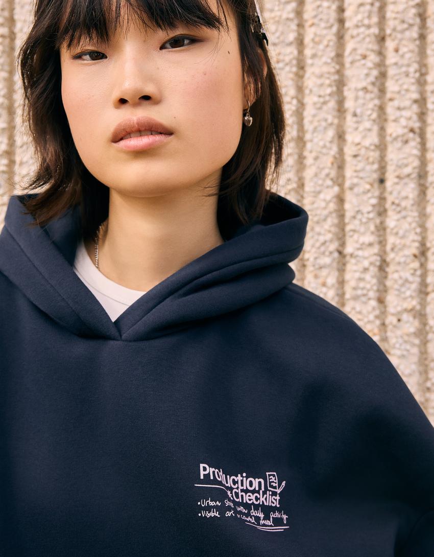 Sweat capuche imprimé-Marine