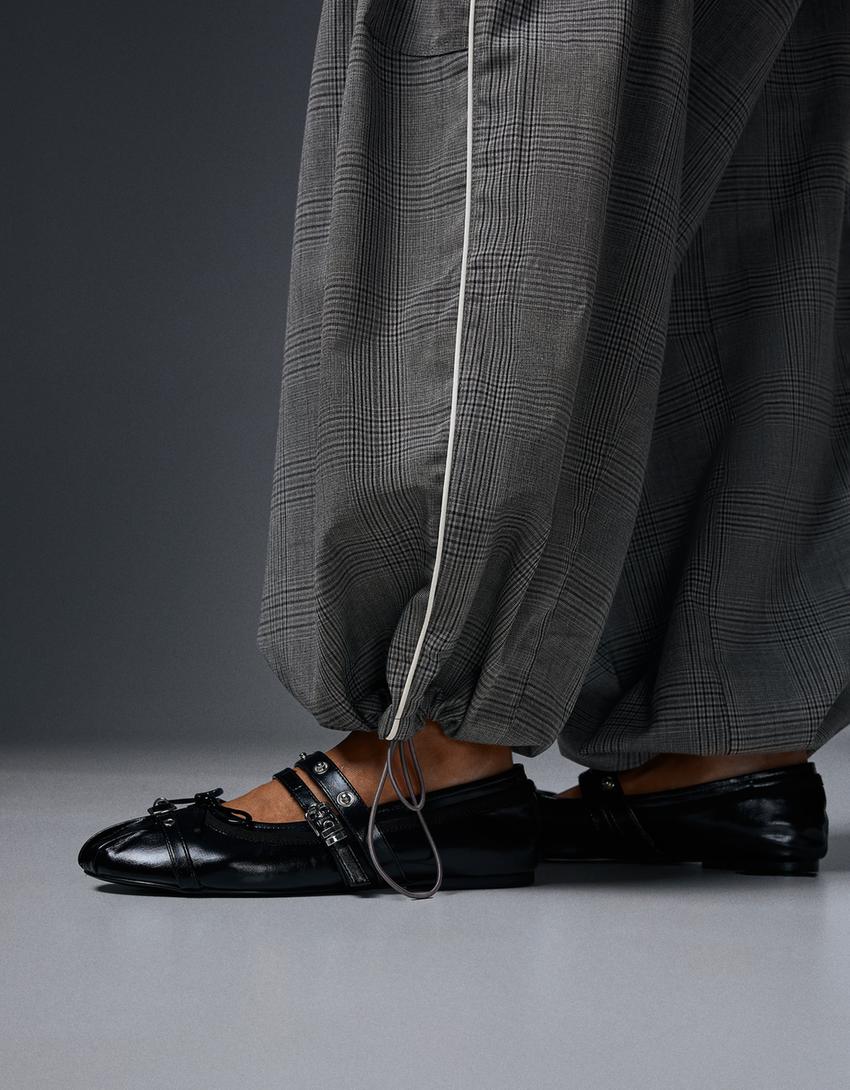 Pantaloni con pieghe a quadri-Grigio