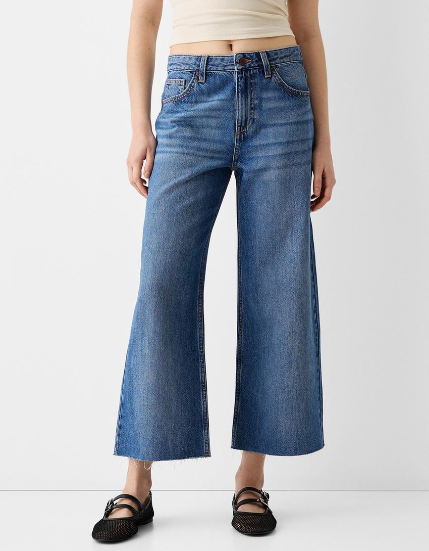 Wide-leg cropped jeans-Blue-1